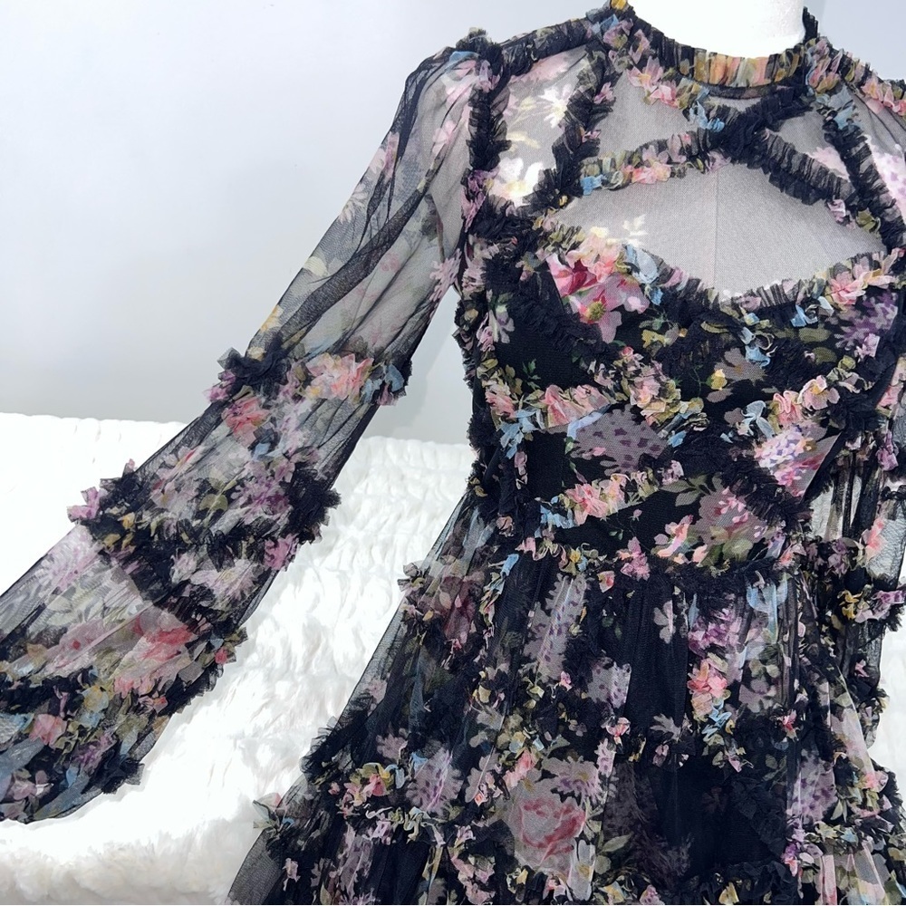 Needle & Thread Floral Ruffle Diamon Dress Mini - Picture 5 of 10